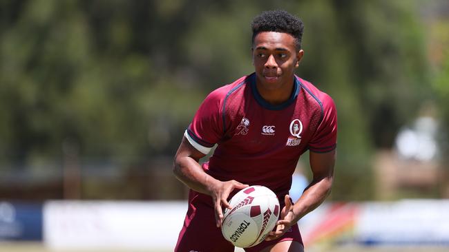 Auswide Bank Mal Meninga Cup Wide Bay Bulls player Adam Khan of Qld during the 18s Youth Boys Queensland and New South Wales during a Rugby 7s Series on Sunday, December 4, 2022 at Forshaw Park, Sylvania, Australia. (Photo by Jeremy Ng/Daily Telegraph News Local).