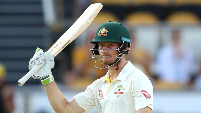 Australian opener Cameron Bancroft celebrates scoring 50 on debut on Sunday.