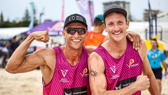 Declan Tiso and Mateusz Zieba claimed the Gold Medal in the men's at the Australian Beach Volleyball Championships at Coolangatta. Picture: Rogue Gun