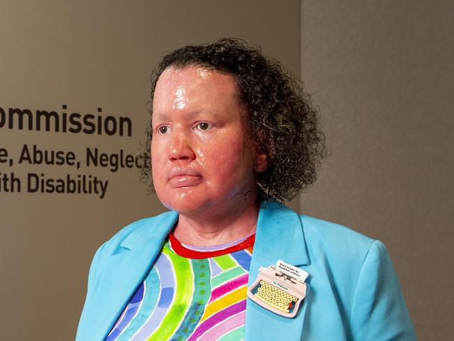 Order of Australia medallist Carly Findlay giving evidence about the online at the Royal Disability Commission being held at 1 Eagle St, Brisbane, on Friday 14 October 2022. Picture: Jerad Williams