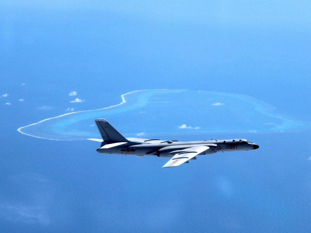 A Chinese H-6K bomber patrols the islands and reefs in the South China Sea. Picture: Xinhua