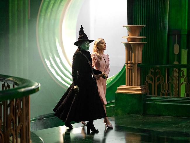 Cynthia Erivo as Elphaba and Ariana Grande as Glinda in Wicked. Photo: Courtesy of Giles Keyte/Universal Pictures