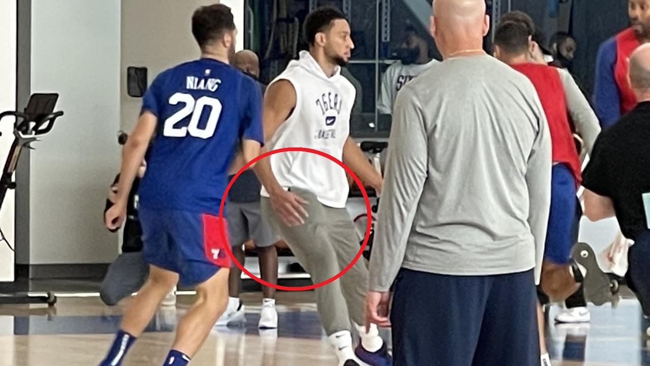 Ben Simmons training with his phone in his pocket. Photo: Twitter, @MrUram.