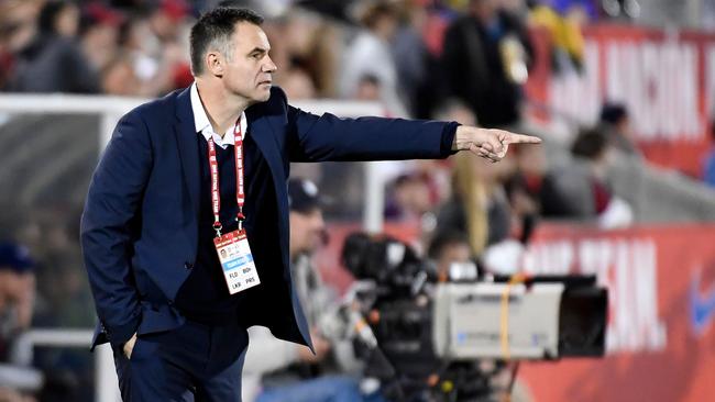 Matildas coach Ante Milicic issues instructions from the touchline during the friendly against the US in Colorado earlier this month. Picture: AFP