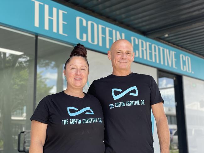 Wayne Thompson and Bridget Sacco say The Coffin Creative Co. is designed to personalise funerals to different people and cultures. Photo: Zoe Devenport