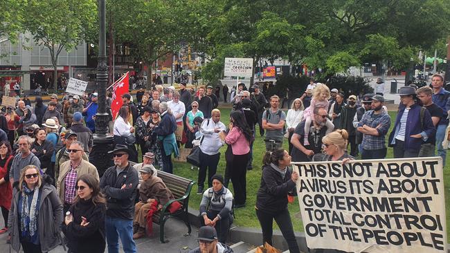 Protesters marched through the city streets. Picture: Mitch Ryan