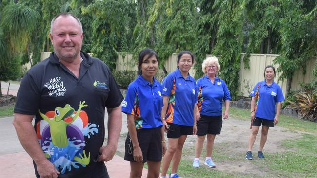 Greg McKinnon with staff Joy Williams, Bee Muangsiri, Gail McAulay and Oi Kathagen. Mr McKinnon says the free RV park threatens local jobs and businesses. Picture: Laura Thomas