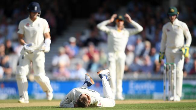 Marnus Labuschagne hits the turf. Picture: Getty Images