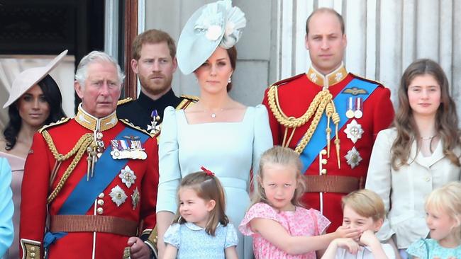 Meghan and Harry with other members of the royal family at the 2018 Trooping The Colour on June 9, 2018. Picture: Chris Jackson/Getty Images