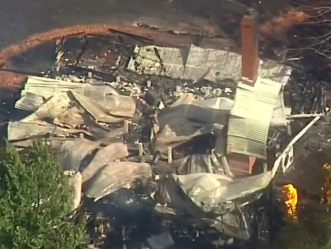 A Gembrook property has been destroyed by fire. Courtesy: Nine News