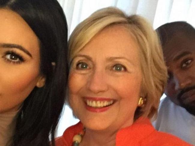 Kim Kardashian and Kanye West with Hillary Clinton. West is apparently now not a fan. Picture: Instagram