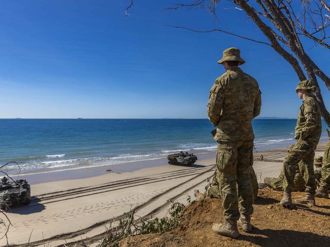 Amphibious assault craft land on the beaches north of Rockhampton as part of operation Talisman Sabre. Picture: Glenn Hunt