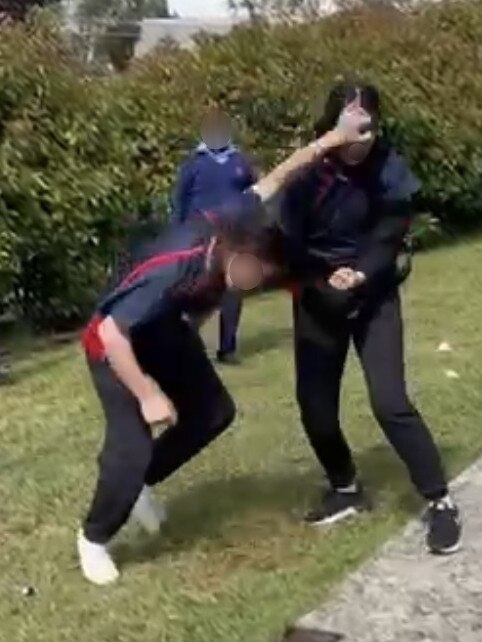 Two female students hit and slapped each other in a wild fight. Picture: Supplied