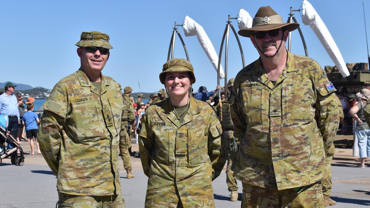 LT COL Laurie Lucas, PTE Sarah Davies, and MAJ Dale Cooper of Exercise Control were in charge of the 'planning, execution, and cleaning up afterwards' of Talisman Sabre 2021 at Bowen. Picture: Kirra Grimes