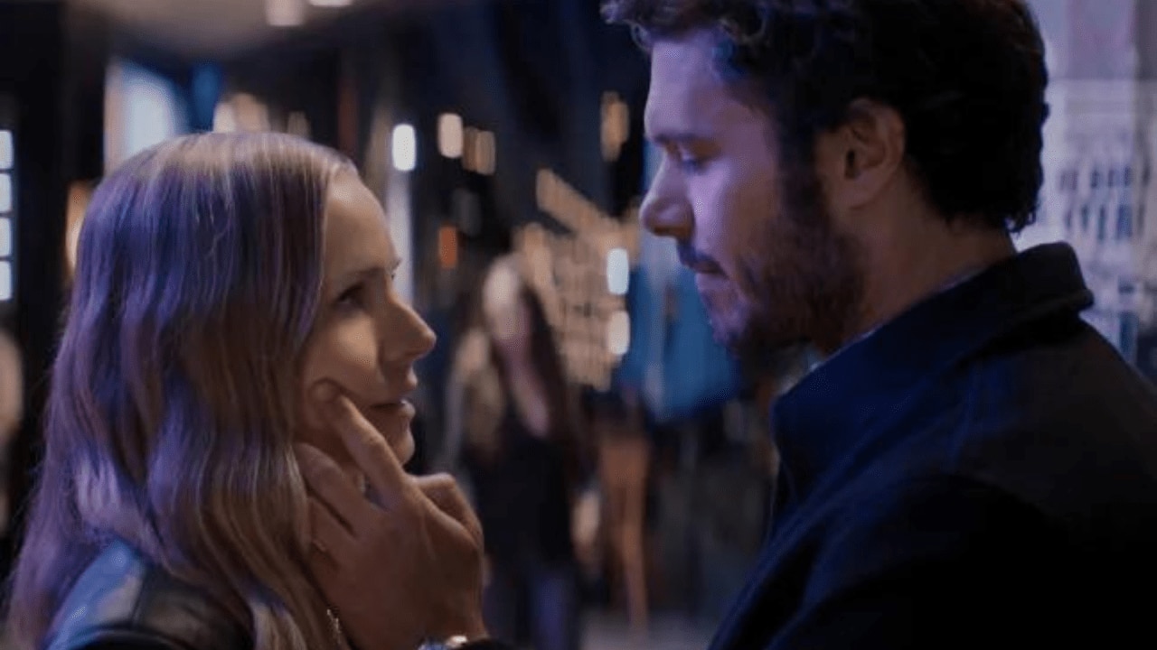 Fans swooned when Adam Brody finally kissed Kristin Bell on Nobody Wants This. Image: Netflix