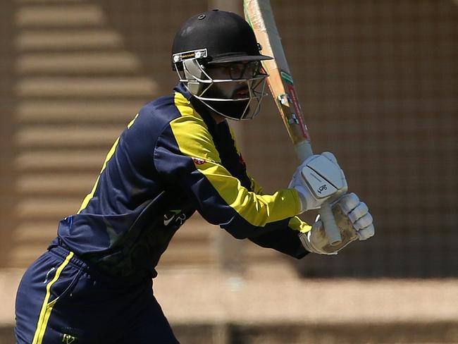 VDSCA Cricket: Werribee v Plenty Valley: Nishal Perera of Plenty Valley batting on Saturday, March 6, 2021 in Werribee, Australia