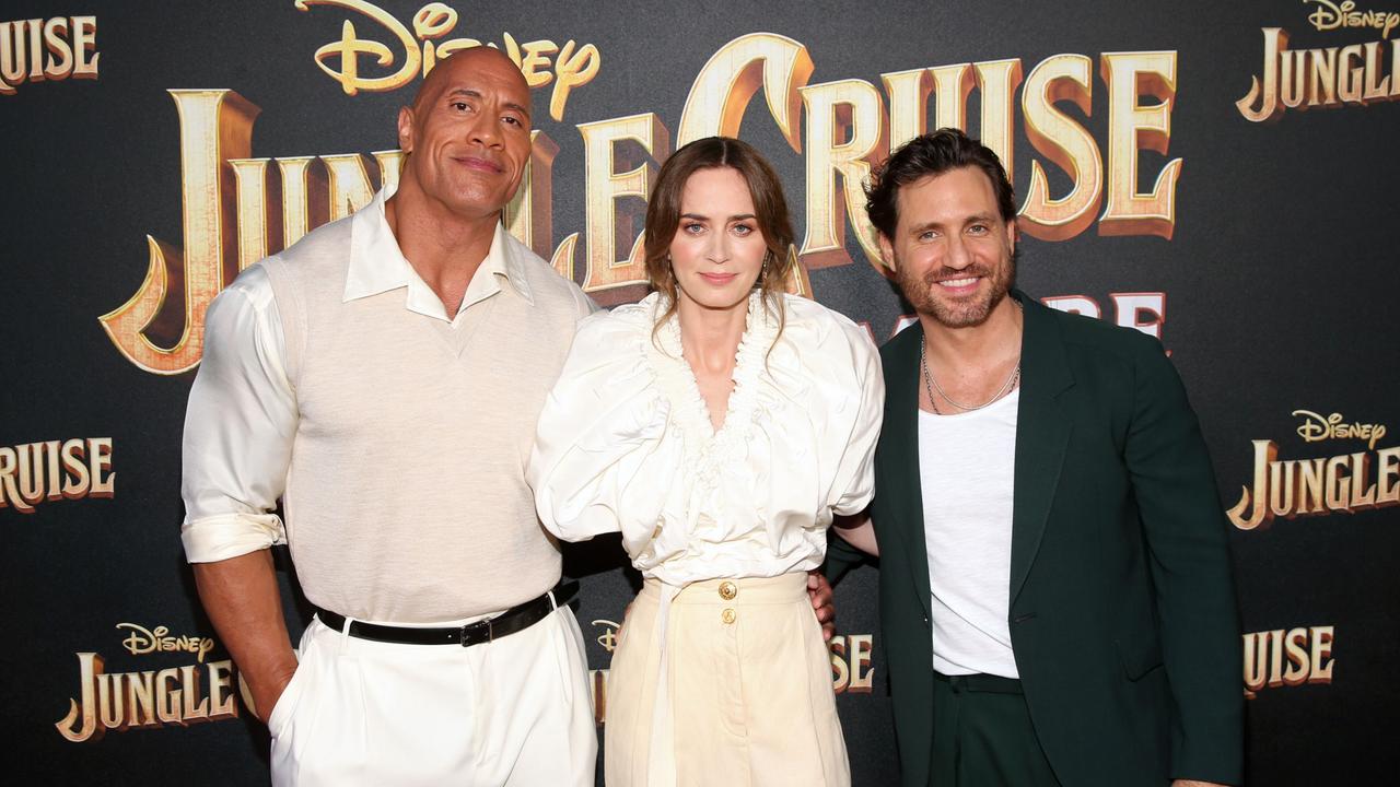 Ramirez with Dwayne Johnson and Emily Blunt at the Jungle Cruise premiere. Picture: Jesse Grant/Getty Images for Disney