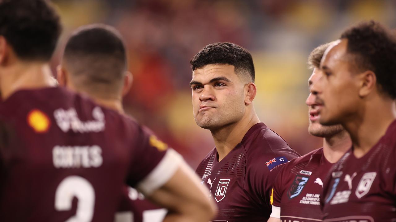 TOWNSVILLE, AUSTRALIA – JUNE 09: David Fifita of the Maroons looks on following game one of the 2021 State of Origin series between the New South Wales Blues and the Queensland Maroons at Queensland Country Bank Stadium on June 09, 2021 in Townsville, Australia. (Photo by Mark Kolbe/Getty Images)