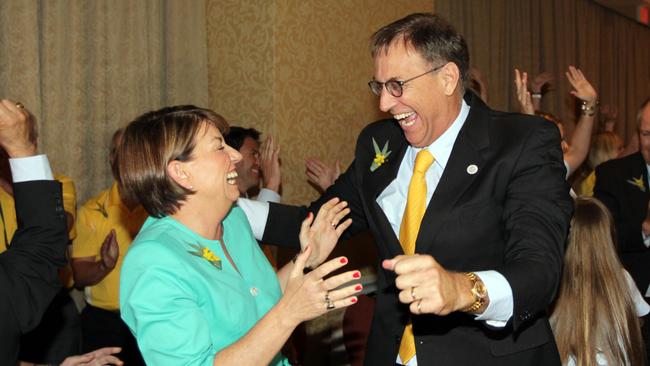 Queensland Premier Anna Bligh and Mark Stockwell celebrate the Gold Coast being named the host city for the 2018 Commonwealth Games.