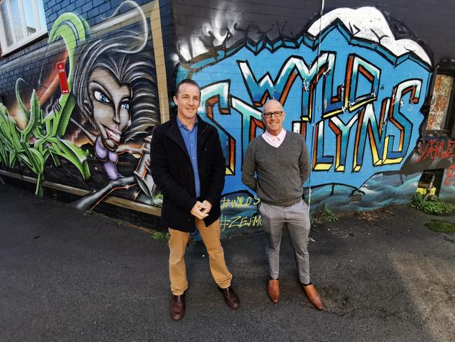 LANEWAYS: Lismore City Council Mayor Isaac Smith with Tony Duffy, Manager of Major Recreation &amp; Cultural Facilities at Lismore City Council announcing the Lismore Laneways Project in June. Picture: Adam Daunt