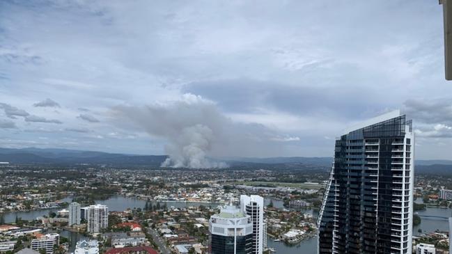 Smoke from a grass fire on the Gold Coast. Picture: John O'Brien.