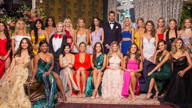 Locky Gilbert with contestants on The Bachelor 2020.