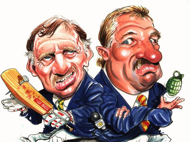 Former cricket captains Ian Chappell (L) &amp; Ian Botham. Picture: Scott ‘Boo’ Bailey.