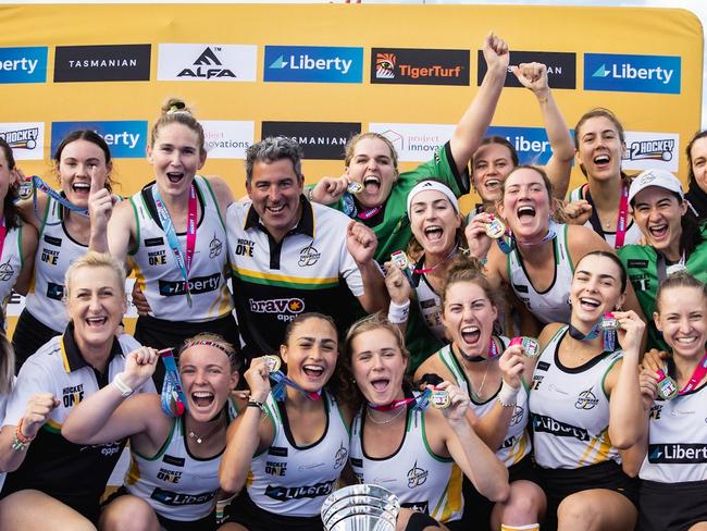 The Perth Thunderstix have won the 2024 Hockey One women's grand final in Hobart. Picture: Andrew Wiseman.