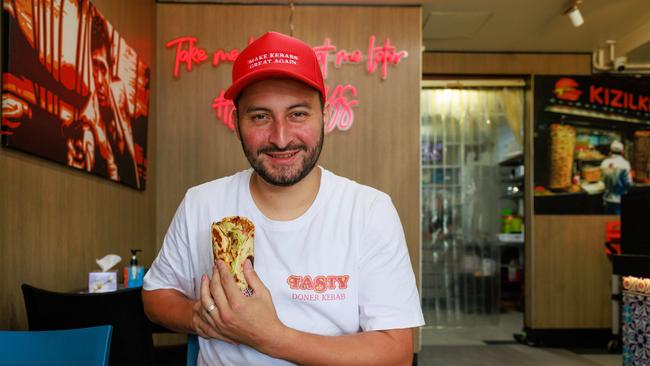 By day Oktay is a risk analyst for a major banking corporation. By night, he's a TikTok star on a mission to rate every single kebab store in Sydney. Picture: Justin Lloyd