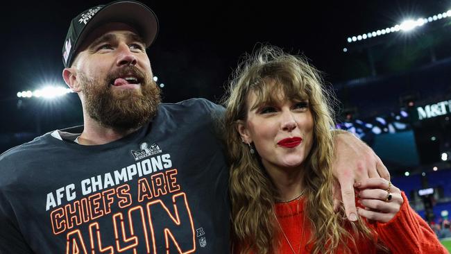 Travis Kelce and Taylor Swift. Photo: Patrick Smith/Getty Images/AFP.