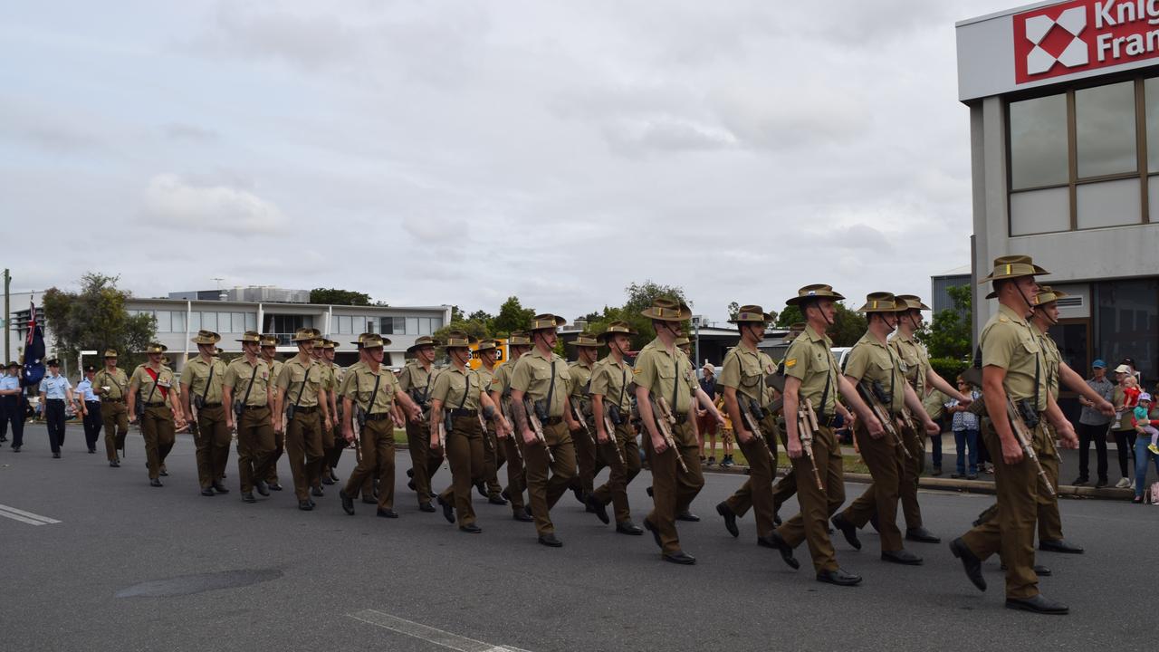 Military personnel in the Rockhampton ANZAC DAY march.