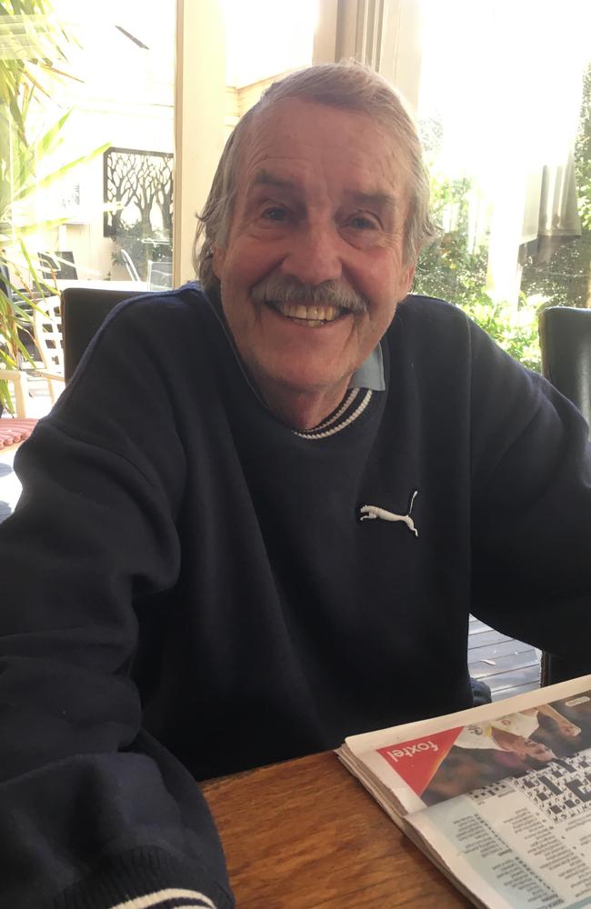 Nigel Murch relaxing at his Beaumaris home this week, his jumper showing his loyalty to Puma, where he was on the payroll as a top manager for almost 30 years.