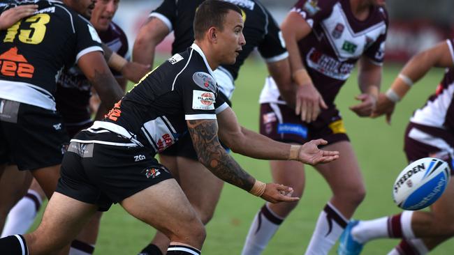 Jack Cook passes out of dummy-half during Tweed’s Intrust Super Cup trial match against Burleigh last month. Picture: Steve Holland