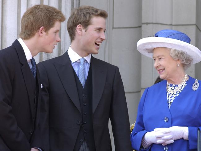 Queen Elizabeth II and her grandsons Prince William and Prince Harry in happier times. Picture: Getty Images