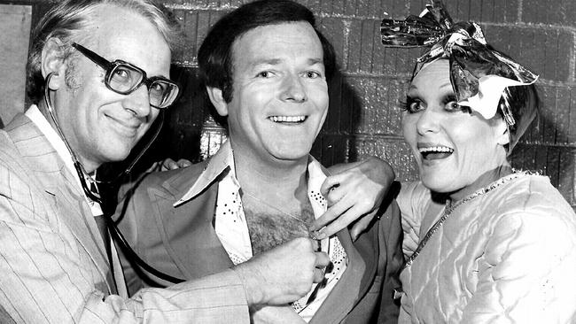 1976: John Knight, aka Dr James Wright with Mike Walsh and Jeanne Little on the 'Midday Show'.