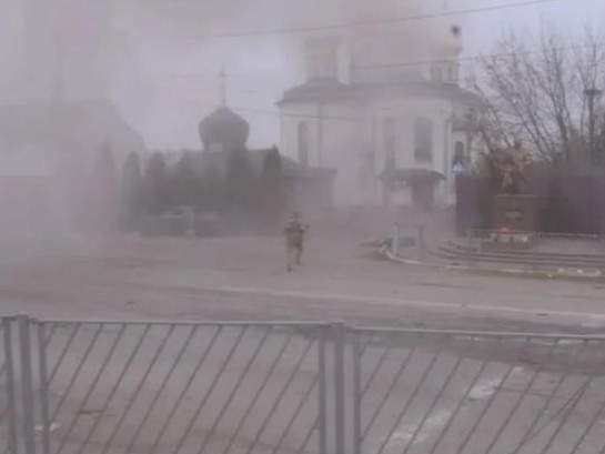 Video showed the moment a Russian shell hit the street in Irpin. Picture: Facebook