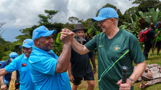 Anthony Albanese shakes hands with Papua New Guinea counterpart James Marape on the Kokoda Track last year. Picture: NCA NewsWire via the Prime Minister’s Office