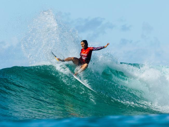 Sally Fitzgibbons of Australia surfs in Heat 8 of the Round of 32 at the Bonsoy Gold Coast Pro on April 29, 2024 at Gold Coast, Queensland, Australia. Picture: Cait Miers/World Surf League