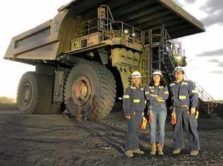 Hail Creek Mine employees Nikita Whirisky, Neisha Contor and Karina Lynch. Picture: Rio Tinto