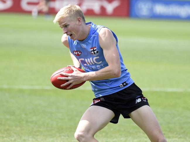 Tobie Travaglia at St Kilda training. Picture: Andrew Henshaw