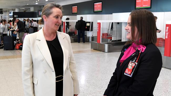 Qantas’ issues need to be addressed by a reconstructed board otherwise CEO Vanessa Hudson, pictured at Tullamarine Airport on her first day, will come under fire. Picture: James D. Morgan/Getty Images