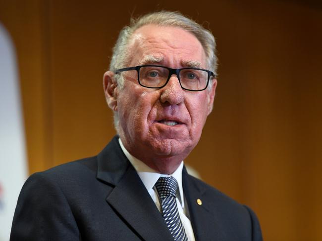 SYDNEY, AUSTRALIA - NewsWire Photos MARCH, 18, 2021: David Gonski speaks to the media during a press conference in Sydney. Picture: NCA NewsWire/Bianca De Marchi