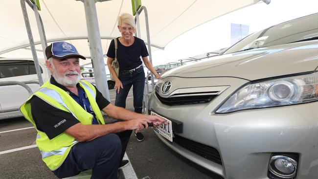 Kevin Dowden Volunteer in Policing with Pimpama Resident Lexie O'Brien of Pimpama during Operation Bombous. Pic Mike Batterham