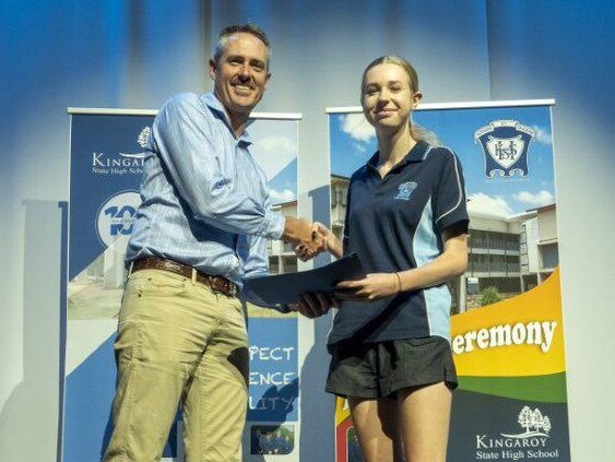 Kingaroy State High School's 2021 Dux Josee Currin pictured with Year 12 Year Level Co-Ordinator Sean Wicks. Photo: Kingaroy SHS