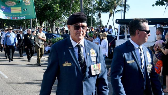 Townsville RSL president Wayne Preedy during this year’s Anzac Day service. Picture: Evan Morgan