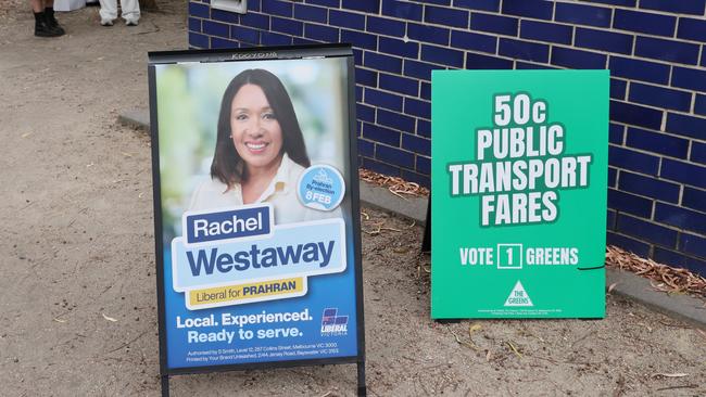 MELBOURNE, AUSTRALIA- NewsWire Photos FEBRUARY 8, 2025: Greens candidate, Angelica Di Camillo at a booth at Grattan Gardens Community centre for the Prahran by election. Picture: NewsWire/ David Crosling