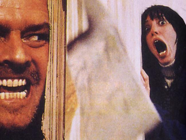 PIRATE: actor Jack Nicholson and actress Shelley Duvall in film scene 'THE SHINING' movies headshot horror scene.