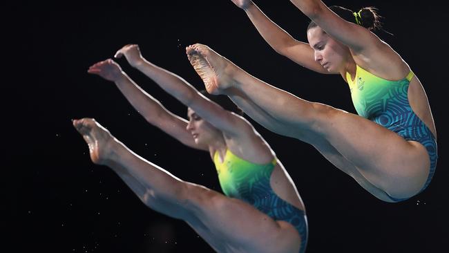 Maddison Keeney and Anabelle Luce Smith won gold in the Women's Synchronised 3m Springboard Final. Picture: Ryan Pierse/Getty Images