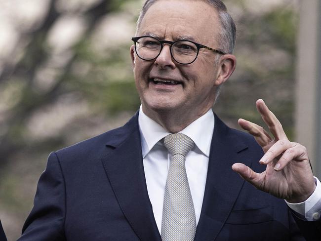 CANBERRA, AUSTRALIA NewsWire Photos OCTOBER 26, 2022:Prime Minister Anthony Albanese spoke with morning TV programs the day after the 2022 Budget was handed down, at Parliament House in Canberra.Picture: NCA NewsWire / Gary Ramage