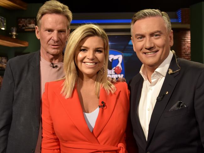 Sam Newman, Rebecca Maddern and Eddie McGuire on ‘The Footy Show’.